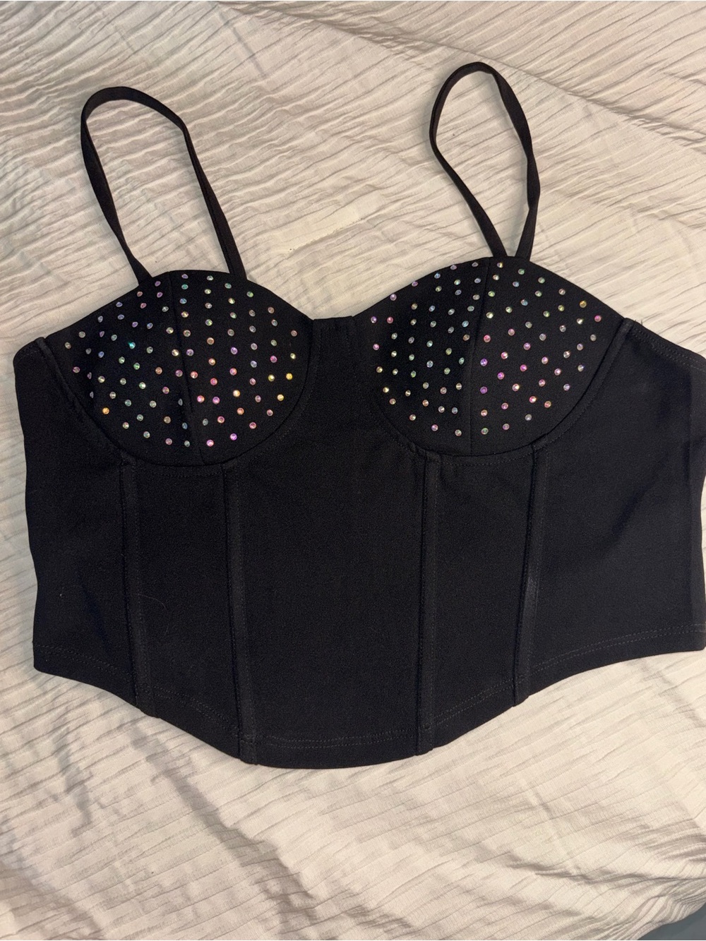 Black Longline Bustier with Iridescent Studs - Women Intimates
